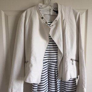 White Pebble Grained Faux Leather Jacket